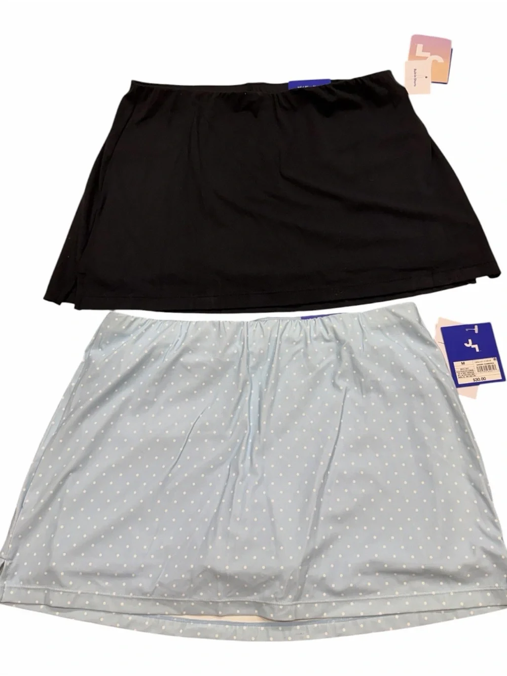 Bundle of TWO New with tags Women's Knit Skort JoyLab Light Blue Polka Dot Black